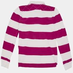 Pre Owned Ralph Lauren Sport Pink/White Striped Jersey Long Sleeve Polo T-Shirt S