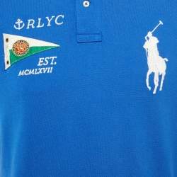 Pre Owned Polo Ralph Lauren Blue Embroidered Pique Polo T-Shirt L