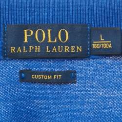Pre Owned Polo Ralph Lauren Blue Embroidered Pique Polo T-Shirt L