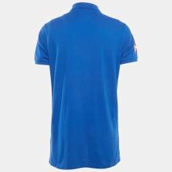 Pre Owned Polo Ralph Lauren Blue Embroidered Pique Polo T-Shirt L