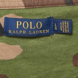 Pre Owned Polo Ralph Lauren Green/Multicolor Camouflage Print Crew Neck T-Shirt L