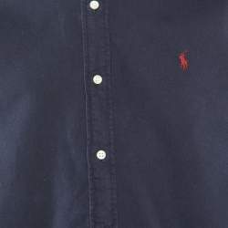 Pre Owned Polo Ralph Lauren Navy Blue Cotton Custom Fit Shirt L