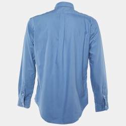 Pre Owned قميص رالف لورين بولو قطن أزرق بأزرار أمامية مقاس كبير - لارج