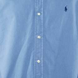 Pre Owned قميص رالف لورين بولو قطن أزرق بأزرار أمامية مقاس كبير - لارج