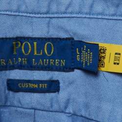 Pre Owned قميص رالف لورين بولو قطن أزرق بأزرار أمامية مقاس كبير - لارج