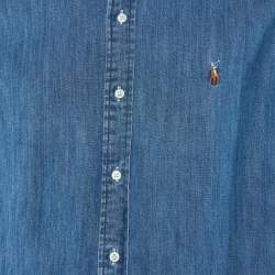 Pre Owned قميص بولو رالف لورين دينيم أزرق بأزرار أمامية مقاس كبير