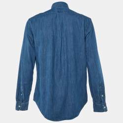 Pre Owned قميص بولو رالف لورين دينيم أزرق بأزرار أمامية مقاس كبير