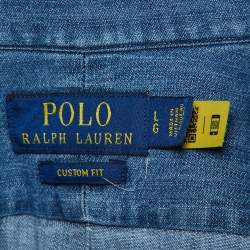 Pre Owned قميص بولو رالف لورين دينيم أزرق بأزرار أمامية مقاس كبير