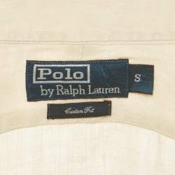 Pre Owned Polo Ralph Lauren Cream Logo  Embroidered  Linen Custom Fit Shirt S