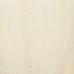 Pre Owned Polo Ralph Lauren Cream Logo  Embroidered  Linen Custom Fit Shirt S