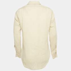 Pre Owned Polo Ralph Lauren Cream Logo  Embroidered  Linen Custom Fit Shirt S