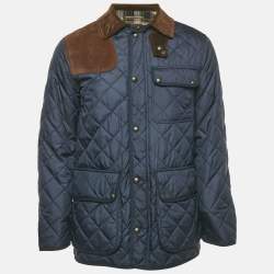 Pre Owned Polo Ralph Lauren Navy Blue Corduroy Trim Nylon Quilted Jacket S