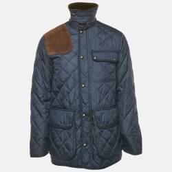 Pre Owned Polo Ralph Lauren Navy Blue Corduroy Trim Nylon Quilted Jacket S