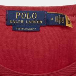 Pre Owned Polo Ralph Lauren Red Embroidered Polo Pony Cotton T-Shirt M