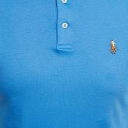 Pre Owned Polo Ralph Lauren Blue Jersey Slim Fit Polo T-Shirt L