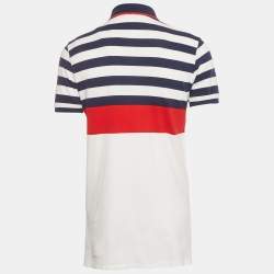 Pre Owned Polo Ralph Lauren White /Red Stripe Logo Embroidered Cotton Polo T-Shirt M