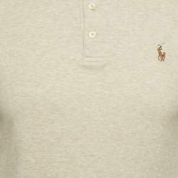 Pre Owned Polo Ralph Lauren Beige Mélange Logo Embroidered Cotton Polo T-Shirt M