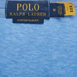 Pre Owned Polo Ralph Lauren Blue Logo Embroidery Cotton Custom Slim Fit T-Shirt M