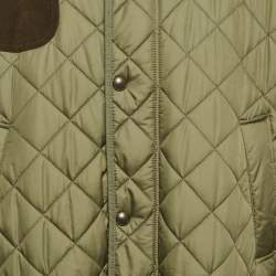 Pre Owned Polo Ralph Lauren Green Suede Trim Synthetic Quilted Jacket XL