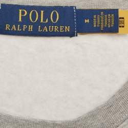Pre Owned سويت شيرت بولو رالف لورين قطن مزيج بطبعة الدب رمادي مقاس متوسط - ميديم