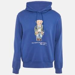 Pre Owned Polo Ralph Lauren Blue Polo Bear Print Cotton Hooded Sweatshirt M