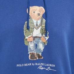 Pre Owned Polo Ralph Lauren Blue Polo Bear Print Cotton Hooded Sweatshirt M