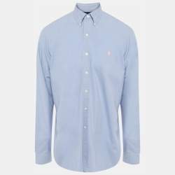 Pre Owned Polo Ralph Lauren Blue Logo Embroidered Cotton Shirt L