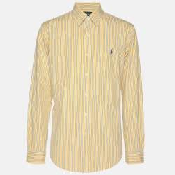 Pre Owned Polo Ralph Lauren Yellow Multicolor Stripe Cotton Long Sleeve Shirt M