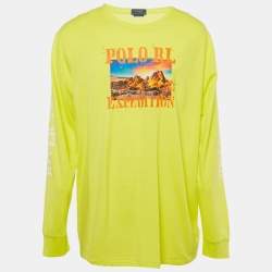 Pre Owned Polo Ralph Lauren Yellow Graphic Print Jersey T-Shirt XL
