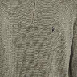 Pre Owned Polo Ralph Lauren Grey Cotton Knit High Neck Sweater L