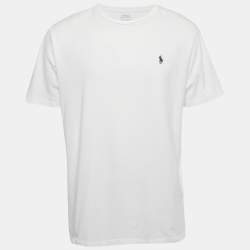 Pre Owned Polo Ralph Lauren White Logo Embroidered Cotton Crewneck T-Shirt XL