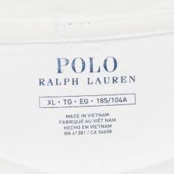 Pre Owned Polo Ralph Lauren White Logo Embroidered Cotton Crewneck T-Shirt XL