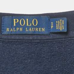 Pre Owned Polo Ralph Lauren Navy Blue Logo Print Cotton Blend Sweatshirt S 