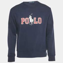 Pre Owned Polo Ralph Lauren Navy Blue Logo Print Cotton Blend Sweatshirt S 