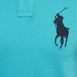 Pre Owned Polo Ralph Lauren Blue Logo Embroidered Cotton Polo T-Shirt S