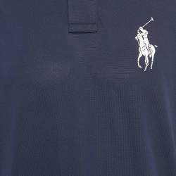 Pre Owned Polo Ralph Lauren Navy Blue Logo Print Jersey Polo T-Shirt L