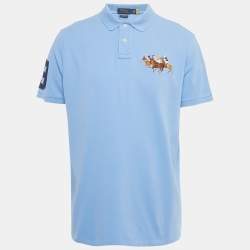 Pre Owned Polo Ralph Lauren Blue Logo Embroidered Pique Polo T-Shirt XL