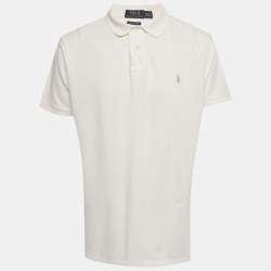 Pre Owned Polo Ralph Lauren White Pique Custom Slim Fit Polo T-Shirt XL