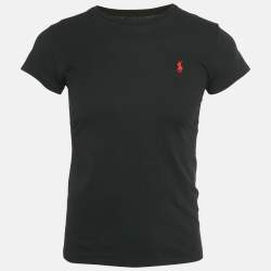 Pre Owned Polo Ralph Lauren Black Logo Embroidered Cotton Crewneck T-Shirt M