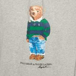 Pre Owned Polo Ralph Lauren Grey Polo Bear Print Cotton Hoodie L