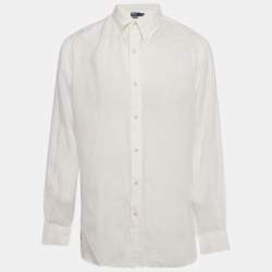 Pre Owned Polo Ralph Lauren White Logo Embroidered Linen Shirt XL