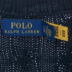 Pre Owned Polo Ralph Lauren Navy Blue Cable Knit V-Neck Vest L