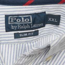 Pre Owned Polo Ralph Lauren White /Blue Striped Cotton Slim Fit Shirt XXL