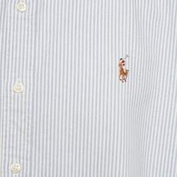 Pre Owned Polo Ralph Lauren White /Blue Striped Cotton Slim Fit Shirt XXL