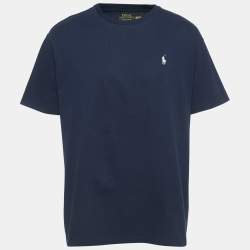 Pre Owned Polo Ralph Lauren Navy Blue Logo Print Cotton Classic Fit T-Shirt XL