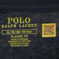 Pre Owned Polo Ralph Lauren Navy Blue Logo Print Cotton Classic Fit T-Shirt XL