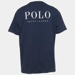 Pre Owned Polo Ralph Lauren Navy Blue Logo Print Cotton Classic Fit T-Shirt XL