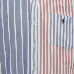 Pre Owned Polo Ralph Lauren Blue /Red Striped Logo Embroidered Cotton Shirt XL