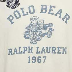 مملوكة مسبقًا Polo Ralph Lauren Cream Print Cotton Crew Neck T-Shirt XL