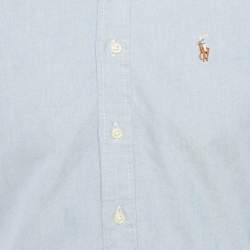 Pre Owned قميص بولو من رالف لورين قطن مخطط وردي بقصة ضيقة وأزرار أمامية مقاس متوسط (ميديوم)